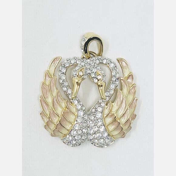 Nolan Miller Glamour Collection Double Swan Enamel & Swarovski Charm - Picture 1 of 4